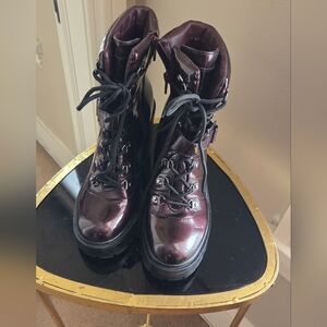 Guess Shiny Burgundy Combat Boots